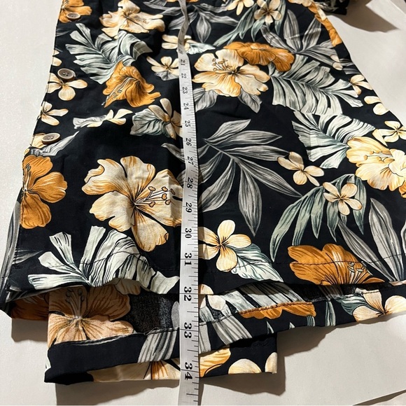 Op Black Hawaiian Floral Button-Up Shirt Cotton - Picture 9 of 9